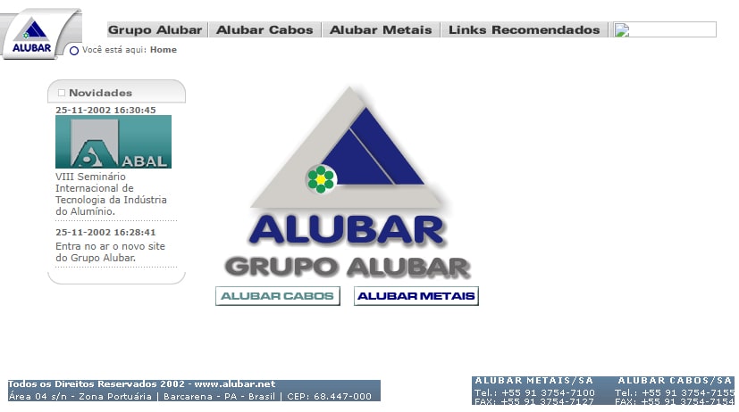 Site da Alubar em 2003
