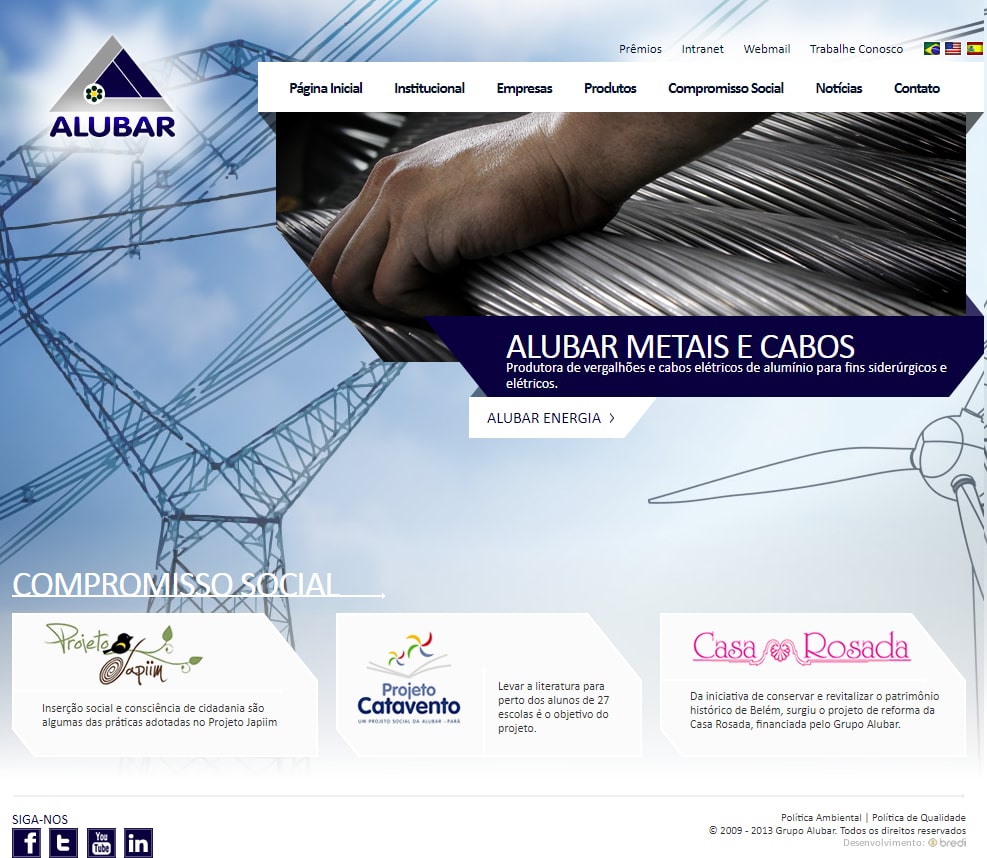 Site da Alubar em 2013
